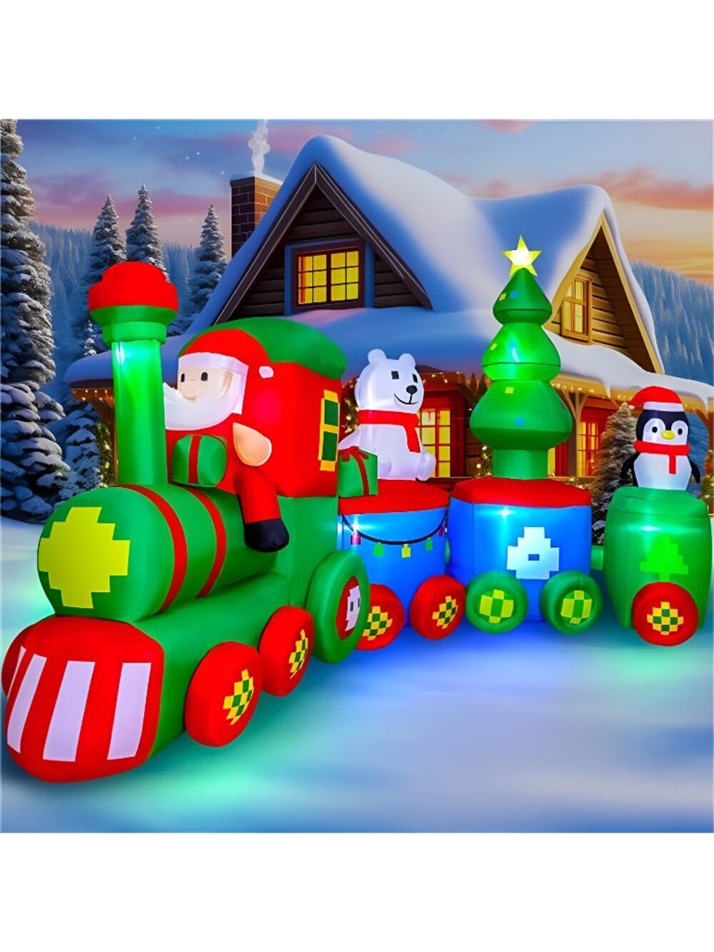 14FT Christmas Inflatables Train with Santa Claus Bear Penguin